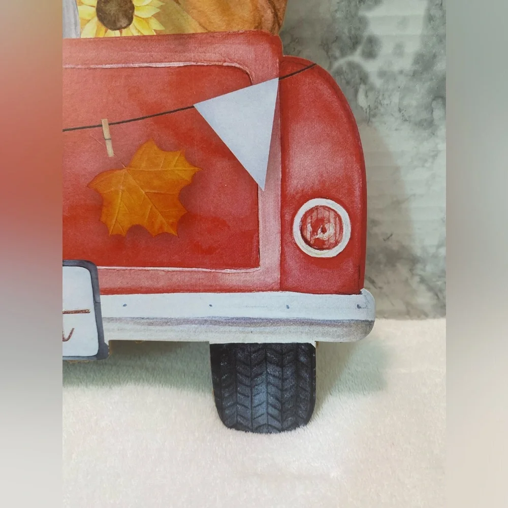 NWT Happy Harvest Classic Red Truck with Pumpkins in the Bed Hanging Sign